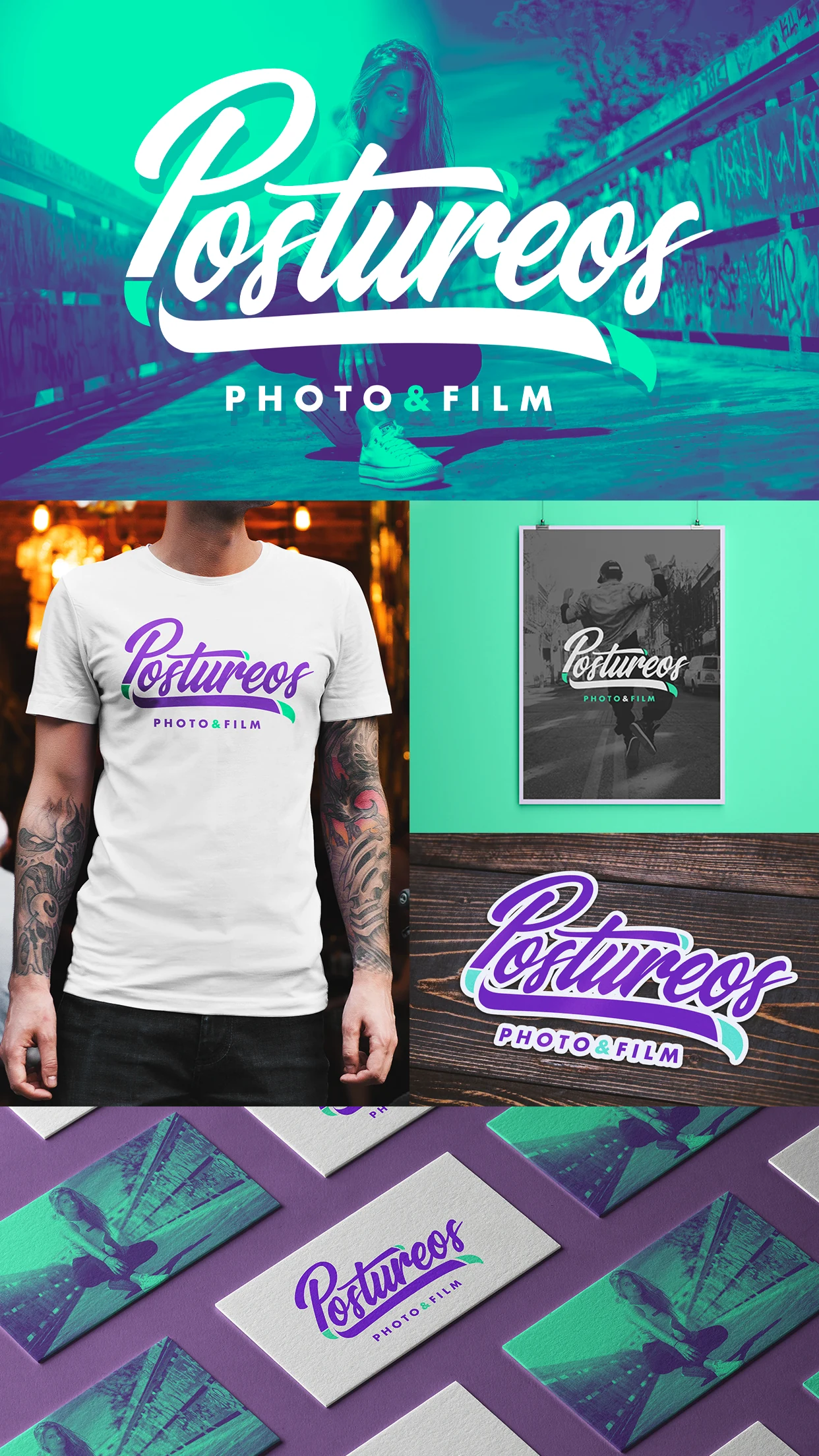 Postureos Photo & Film · Postureos Photo & Film · Identidad · Lettering y aplicaciones